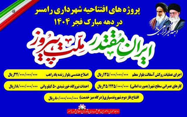 در هوای دلپذیر چهل و هفتمین بهار انقلاب  ، آیین بهره برداری از پروژه های شهرداری رامسر در دهه مبارك فجر ۱۴۰۴ برگزار شد