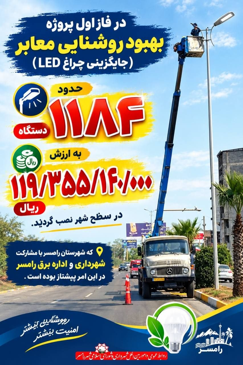 بهبود روشنایی معابر ( جایگزینی چراغ LED)